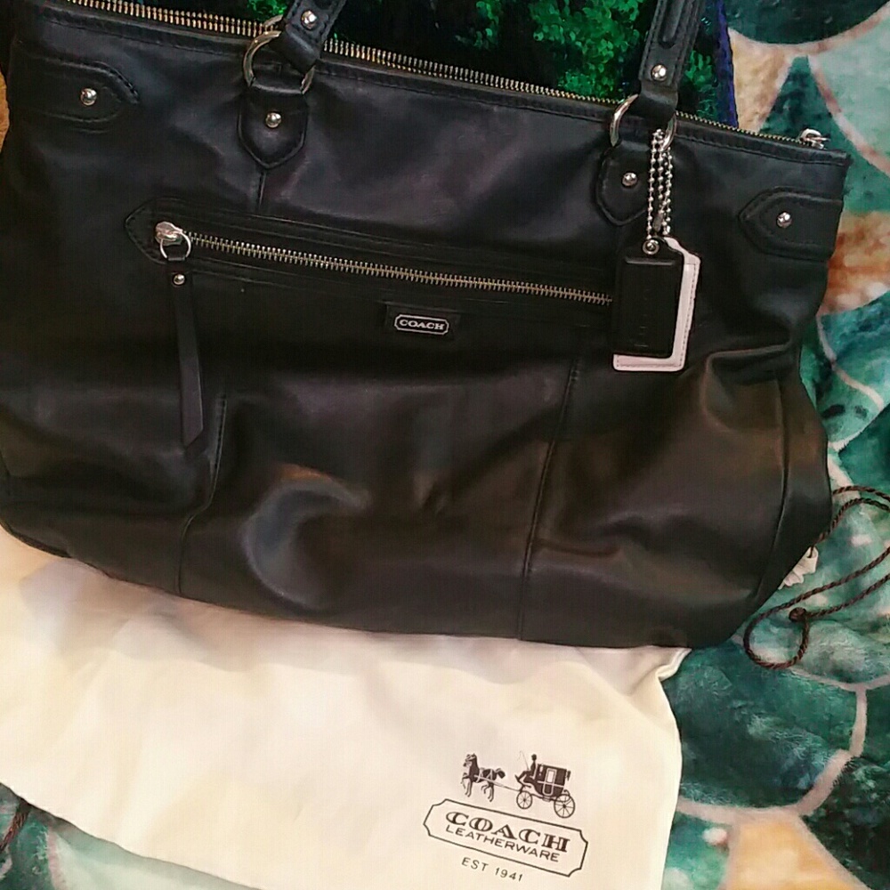 Coach black leather tote